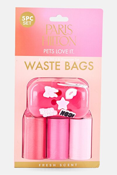 Paris Hilton 5 Pack Bone Shaped Dog Waste Bag Dispenser Set, Pink