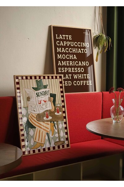 Buka Shops Kahve Menüsü ve Sunday Çay 2'li Tablo Seti Mutfak – Çerçeveli