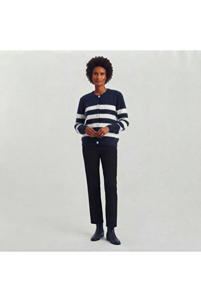 ROSE DAWSON Women's Striped Bearded Soft Textured Knitwear Cardigan Jacket