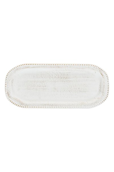 OEM Platou Decorativ din Lemn Oval Dots Alb Brushed Auriu 35x15cm