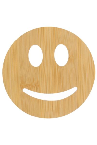 OEM Natural Color Wooden Drink Holder with Emoji Pattern Ø10cm