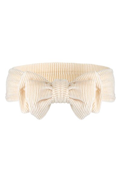 OEM Ecru Ribbed Velvet Headband with Double Bow for Children