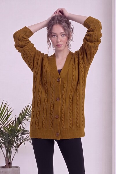 zks grup tekstil Women's Cardigan V-Neck Hair Knit Patterned Buttoned Knitwea...