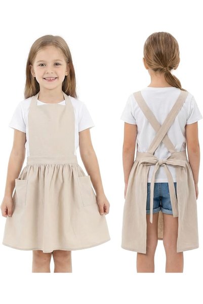 TERRIFI Kids Cross Back Apron with Pockets, Toddler Apron for Girl Boy, Soft ...