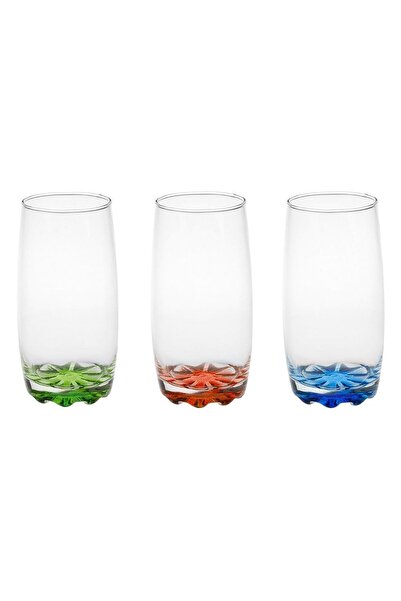 OEM Set of 3 Clear Glass Glasses with Different Colored Bases for Water 369ml