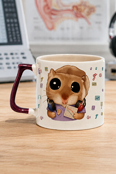 Mor Mürekkep Sad Üzgün Hamster Odyolog Baskılı Mor Kulplu Prime Kupa - Odyolo...