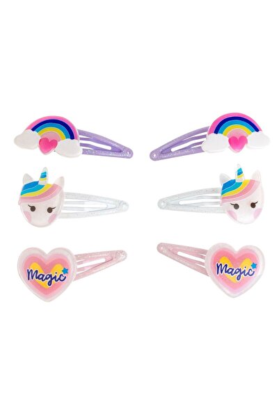 OEM Clame Par Metalice Colorate Curcubeu Unicorn Inima pentru Copii 6cm - 6buc
