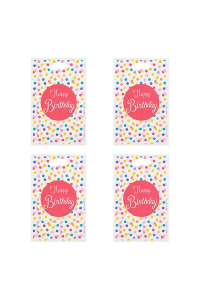 OEM Set of Pink and White Polka Dot Plastic Gift Bags "Happy Birthday" 16x25c...