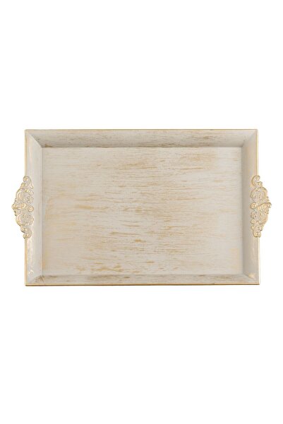 OEM Decorative Rectangular Plastic Plate Beige Gold Brushed 40.5x26x2.5cm