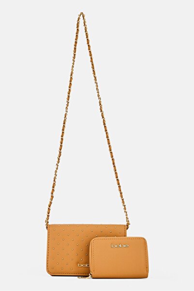 Bebe Women 2 Piece Cross Body Bag And Wallet Set, Tan