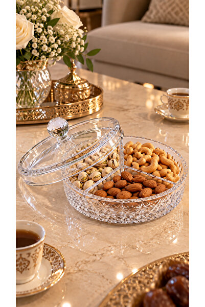 ABAREEK طبق مقسم بغطاء أكريليك متعدد الاستخدامات دائري19 سم