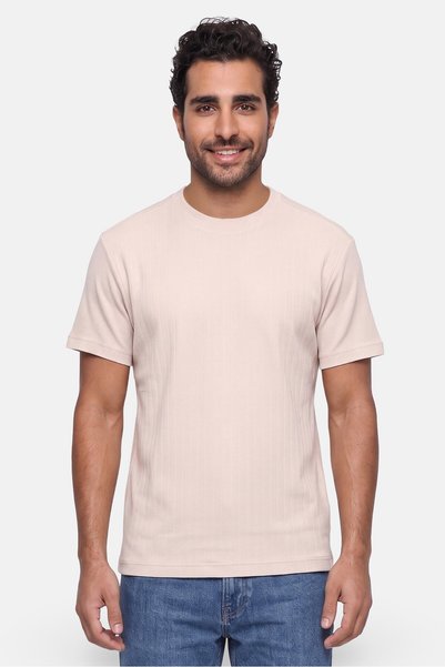 Denim & Flower Men Crew Neck Short Sleeve Textured T-shirt, Beige