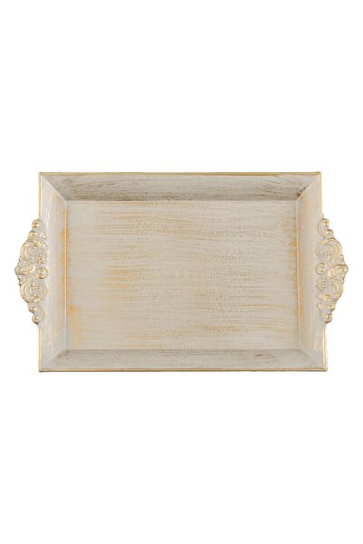 OEM Decorative Rectangular Plastic Plate Beige Gold Brushed 33x20cm