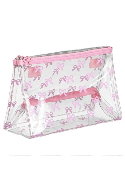 OEM Portfard Transparent Roz cu Model Fundite & 3 Compartimente 24x10x17cm