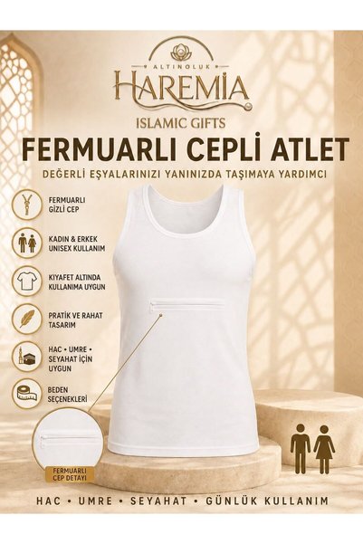 Altınoluk Haremia Fermuarlı Cepli Atlet Kadın Erkek Unisex Hac Umre Seyahat A...