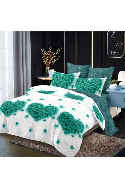OEM Finet Duvet Cover Set 6 Pieces, Decorative Hearts Pattern Turquoise Green