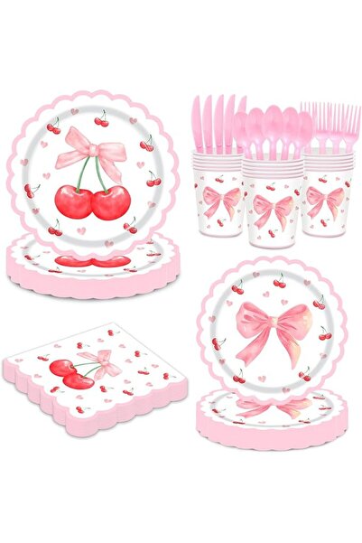 GENERAL Webpaint Cherry Pink Pattern Tableware Set: Disposable Plates, Napkin...