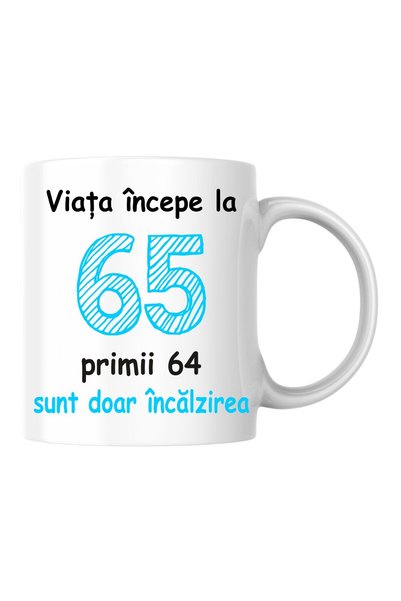 INOVATIX Εξατομικευμένο ποτήρι - Η ζωή ξεκινά στα 65, v2, λευκό, 330 ml