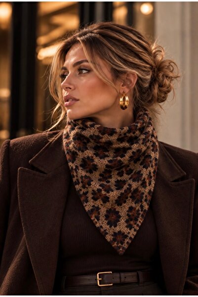 DESS DESIGN Leopar Desenli Kadın Boyunluk Buklet Örgü Yumuşak Dokulu Kışlık B...