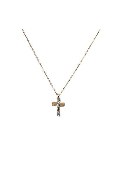 OEM Ατσάλινο Κολιέ Σταυρός με Στρας – Stainless Steel Cross Necklace