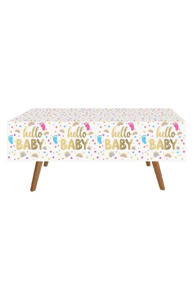 OEM Plastic Tablecloth for Baby Shower Party White with Gold Foil Hello Baby ...