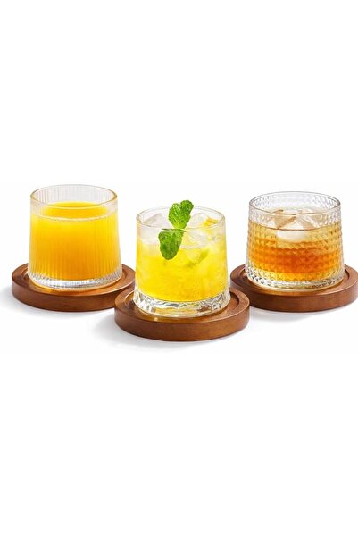 SKY TOUCH SKY-TOUCH 3 PCS Spinning Glass Tumblers With Base, Bar Glass, Old F...