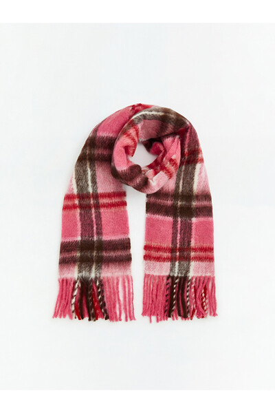 LC Waikiki Özmarka New Season Pink Plaid Patterned Women's Scarf