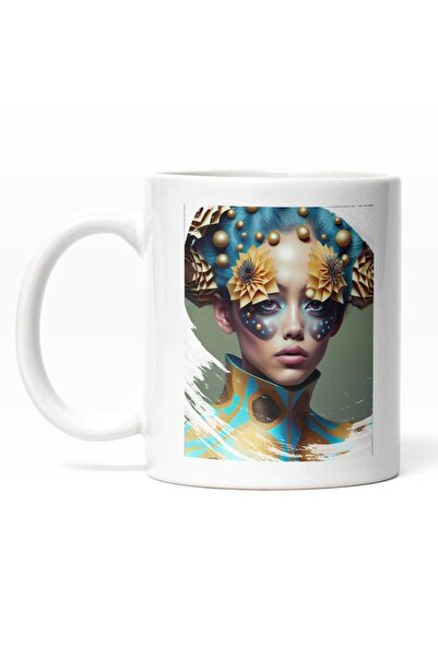 INOVATIX Cana alba personalizata,Portret Regina Carnavalului Par Albastru,Mak...