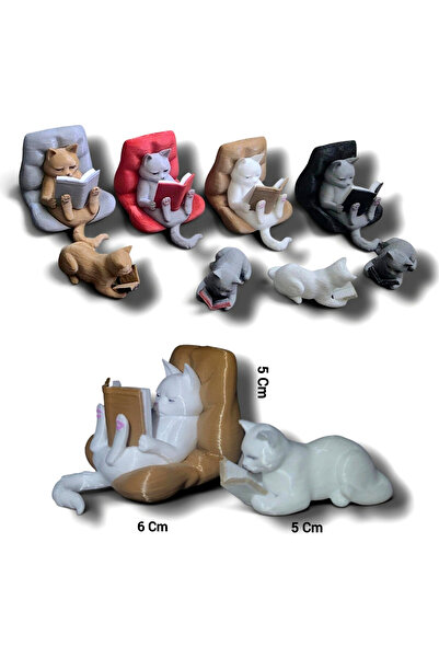 Salıncak Kitap Okuyan 2li Kedi Figür/Dekor/Süs (1 Adet)