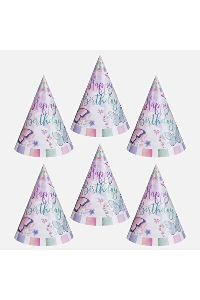 OEM Party Paper Hats White Pink Mint Green Butterflies "Happy Birthday" 16cm ...