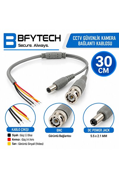 BFYTECH Hazır BNC + DC Power Jack Konnektör CCTV Güvenlik Kamera Kablosu 30 C...