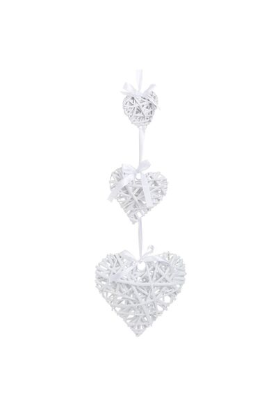 OEM Set Inimi Decorative Suspendabile din Lemn Alb cu Sfoara 72cm