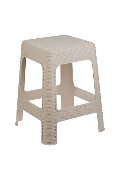 OEM Taburet din Plastic Bej Mat de Tip Ratan 36.5x36.5x46cm