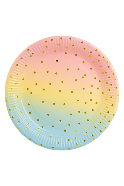 OEM Set of Ombre Cardboard Plates with Gold Foil Polka Dots - Ø23cm - 12pcs