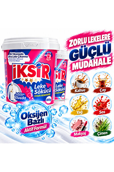 IKSIR Oksijen Bazlı Çok Amaçlı Toz Leke Çıkarıcı 2 x 800 g – 1.600 g Avantaj Paketi – Beyaz ve Renkliler İçin