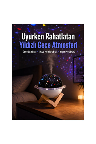 Atlasnua® Projektör Işığı Bulunan Usb Bağlantılı Mini Aromaterapi Destekli Hava Nemlendirici