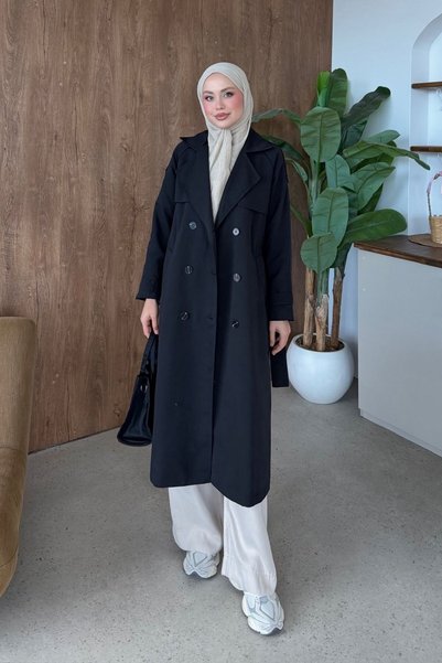 Hazamoda Rain Long Trench Coat Black