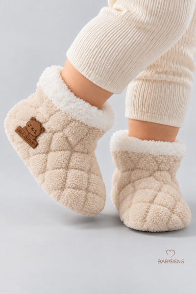 BABYDEN'S Baklava Desen Jakarlı Welsoft Bebek Panduf Patik Unisex Kaydırmaz T...