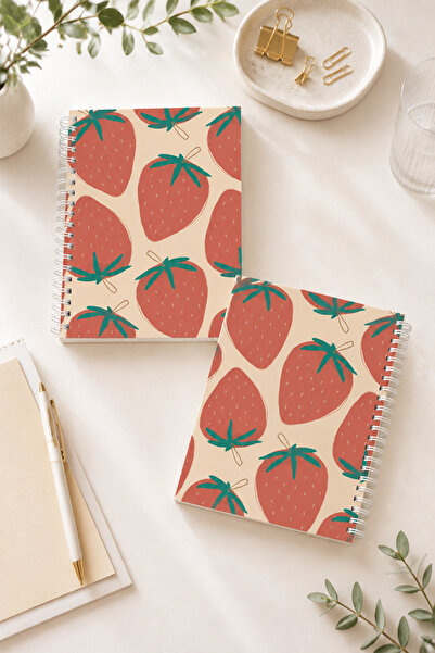 Paytak Moda Strawberry Patterned A5 Spiral Colorful Notebook 45 Sheets 90 Pag...