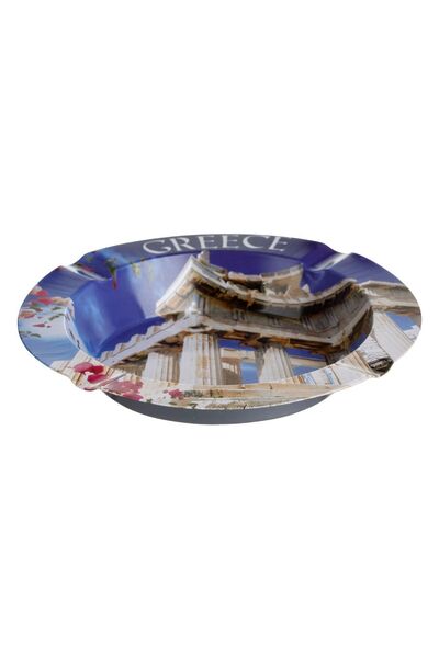 OEM Scrumiera Metalica Rotunda Albastra cu Model Parthenon "Greece" Ø14x2cm