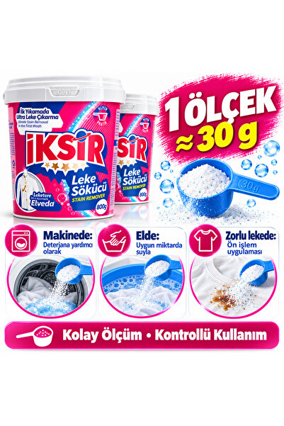 IKSIR Oksijen Bazlı Çok Amaçlı Toz Leke Çıkarıcı 2 x 800 g – 1.600 g Avantaj Paketi – Beyaz ve Renkliler İçin