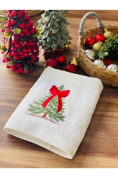 HOME OF BLOSSOM White Cotton Embroidered New Year's Hand Towel 50X90Cm