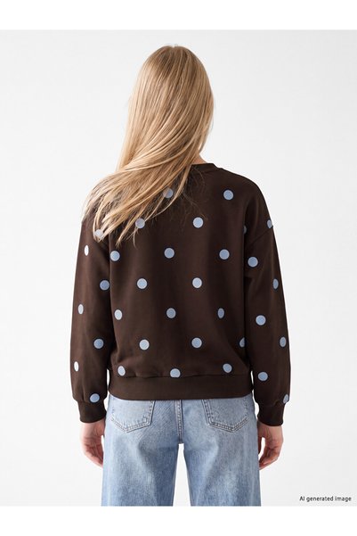 LC Waikiki Brown Polka Dot Oversize Women's Thick Sweatshirt