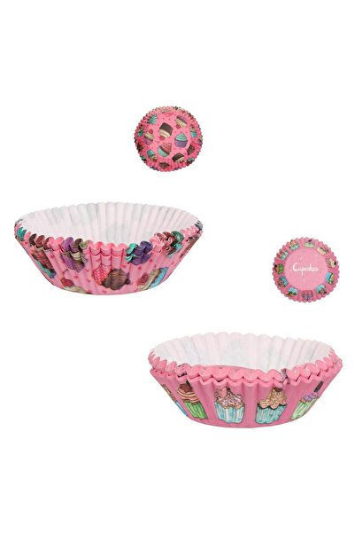 OEM Forme de Copt din Hartie Roz cu Modele Cupcakes Ø10.5cm. - 100buc