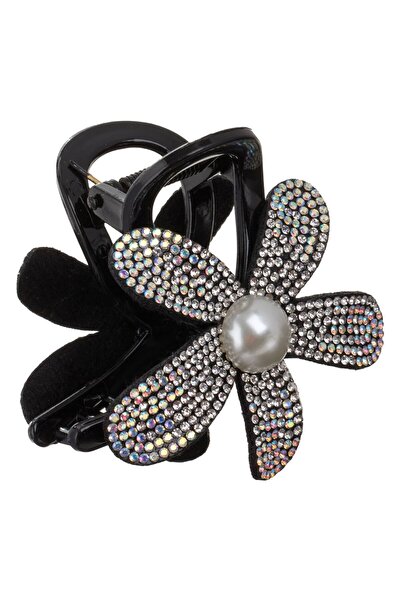 OEM Clama Par in Forma de Floare Neagra cu Strass Argintiu & Margea 8cm