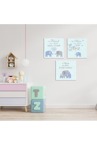 OEM Canvas Decorativ Familie Elefanti 25x25x1cm - 3buc