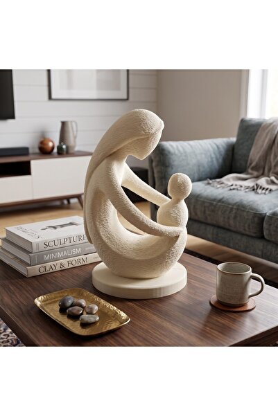 OEM Statueta decorativa Mama si Copilul, plastic biodegradabil, 15 cm, Crem, ...