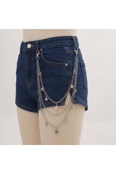 Corvus kolye&bileklik Y2K Star Detailed Layered Metal Chain for Pants and Skirts