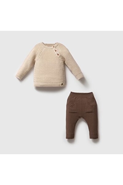 STRAWBABY Nipperland Buttoned Shoulder Baby Knitwear Set - Baby Top and Knitt...
