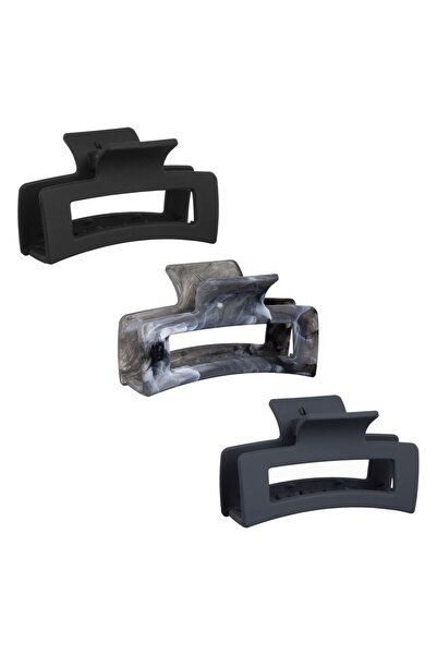 OEM Set of Black Grey Marble Anthracite Matte Hair Clips for Women 8cm - 3pcs